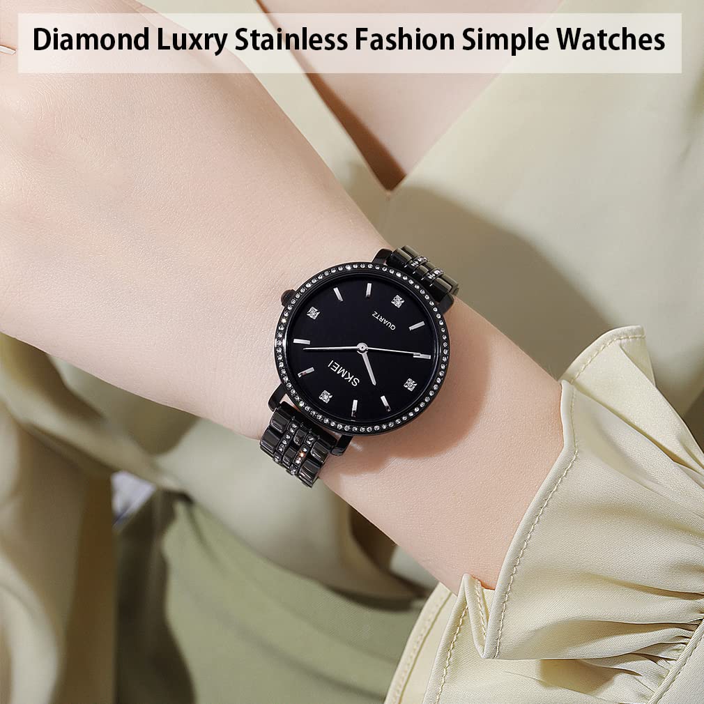 Простые и стильные наручные часы с классическим большим черным аналоговым кварцевым корпусом из нержавеющей стали, деловые женские, с бриллиантами, дизайн, циферблат, водонепроницаемые, механизм, сталь,