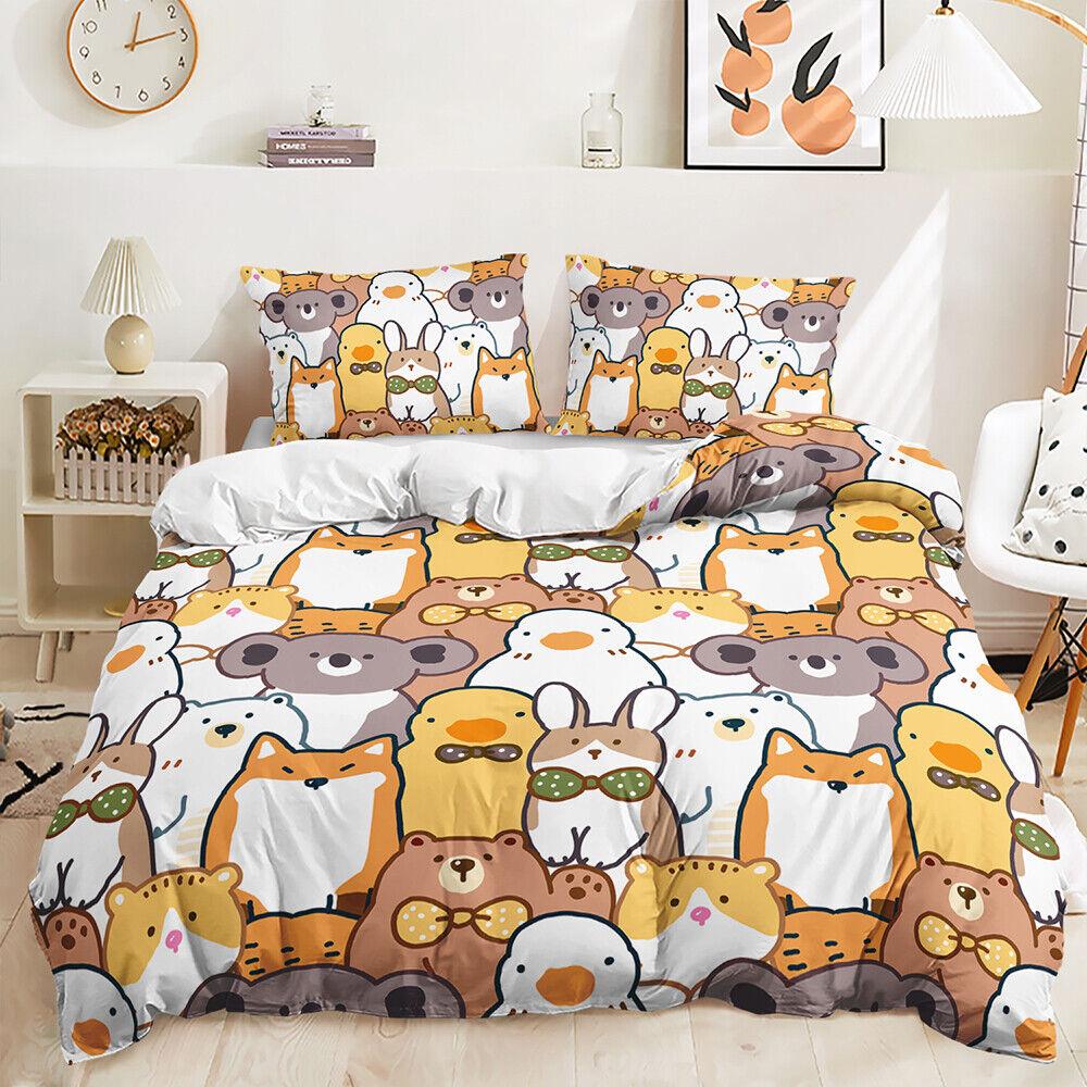 Милые животные кошка собака медведь мультфильм животные Doona пододеяльник комплект постельного белья