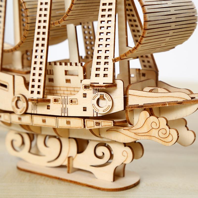 DIY Wooden Ocean Sailing Boat Puzzles Toys 3D Children Mechanical Assembling Educational Kids Ship Model Boys Gift