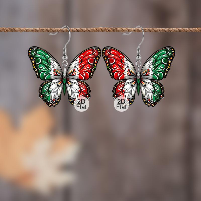 2D Flat Colorful Butterfly Mexico Flag Acrylic Material Dangle Earrings Lightweight Colorful Earrings for Women Jewelry Gifts