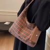 Fashion Contrasting Color Plaid Shoulder Bag Women's 2025 New Trend Large Capacity Tote Bag Retro Casual Armpit Bag