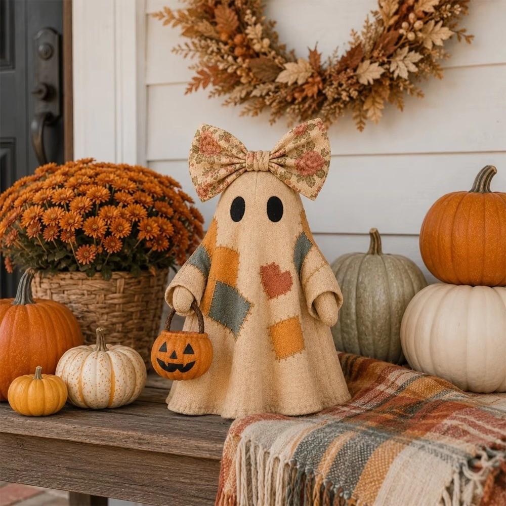 Patchwork Halloween Light Up Ghost Figurine Patchwork Ghost Halloween Decor  Halloween Decoration
