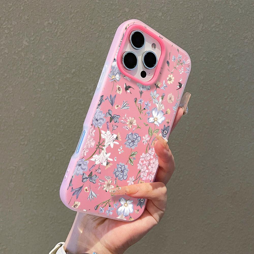 Чехол для телефона iPhone 17 Air 17 16 15 14 13 12 11 Pro Max XS X XR 7 8 16 Plus Элегантный Синий Цветок Конфетный Цвет Ударопрочный Чехол