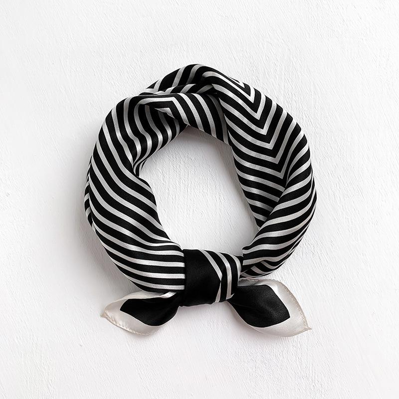 Silk silk scarf women's simple fashion silk scarf spring and autumn summer thin printing decoration black and white striped small square scarf