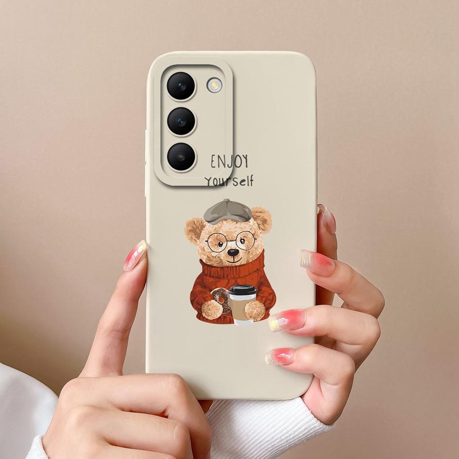 Прекрасный бампер Bear для Vivo Y200e V30 SE Y100 (ИДН) Чехол для телефона V40 Lite V30e T3, жидкий, мягкий, силиконовый, защита линз, симпатичные чехлы для Vivo Shell