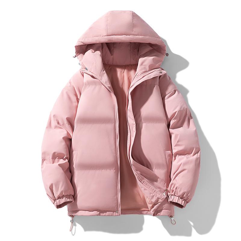 Men's Winter Cotton Jacket: Thickened, Loose, Trendy Stand-Up Collar Outerwear, Versatile Solid Color for Couples.