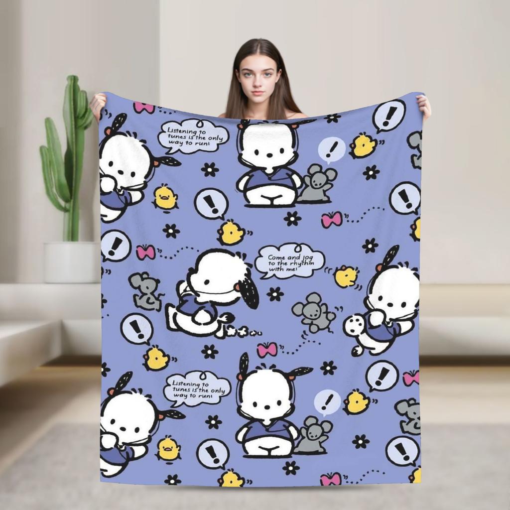 Pochacco Dog Pattern Blanket Cartoon Plush Throw Blankets Airplane Travel Printed Soft Warm Bedsprea