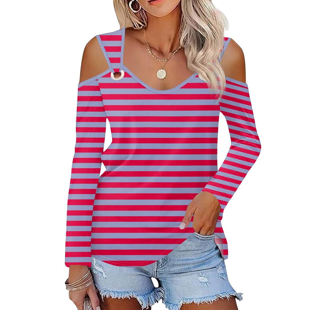 Женская повседневная рубашка-блузка с принтом, V-образным вырезом, сексуальным открытыми плечами, длинным рукавом