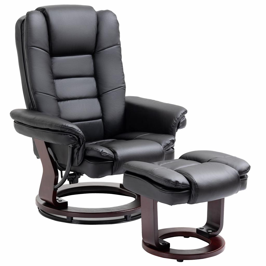 Recliner with Footstool, Reclining Chair, Swivel, Tiltable Backrest, Faux Leather Look, up to 130 kg, Black