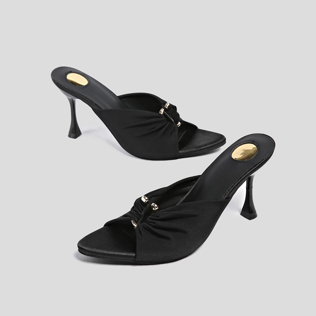 Дизайнерские летние женские шлепанцы Модные с открытым носком на тонком высоком каблуке Обувь Уличный стиль Стриптиз-вечеринка Слайды Zapatos De Mujer