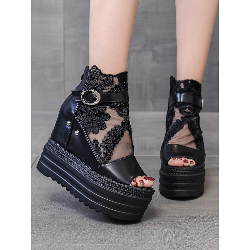 Модные сандалии на толстой подошве в стиле феи для женщин, летние каблуки толщиной 12 см, с модной пляжной обувью