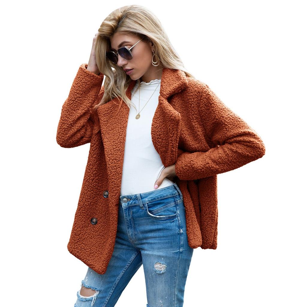 Plush Jacket, Lapel, Loose Fit, Woolen Sweater, Women's Casual Jacket