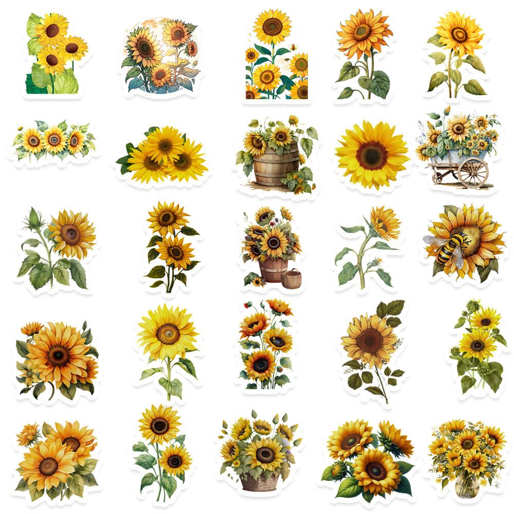 50 Bright Sunflower Stickers - Great For Phone Cases Luggage Laptops Creative Decor Animeworlds Store