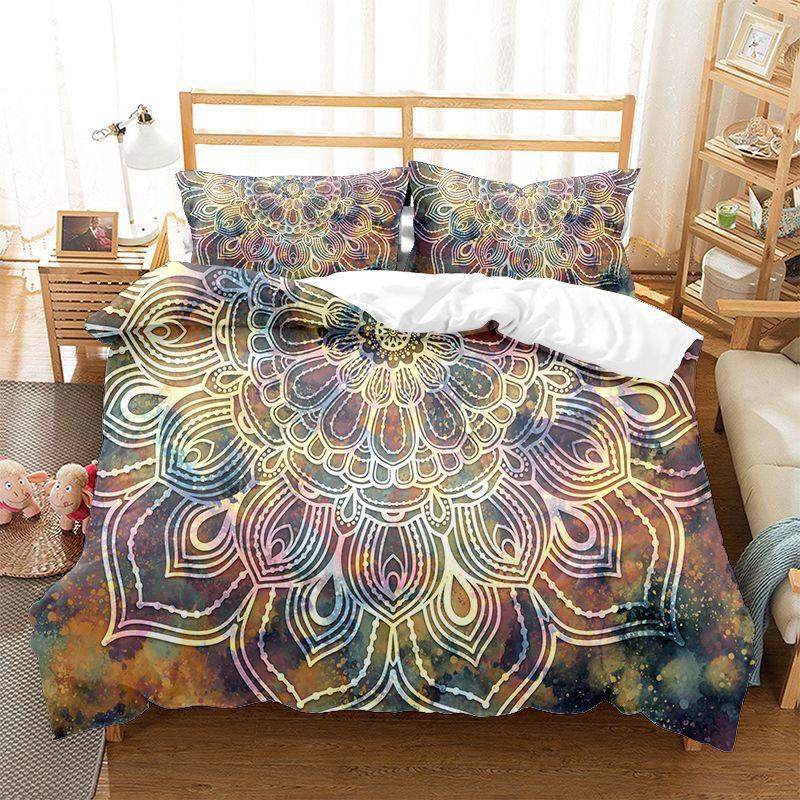 Mandala Flower Duvet Cover Set Bohemian Style Colourful Flowers Comforter Cover King Size for Boys Girls Polyester Bedding Se