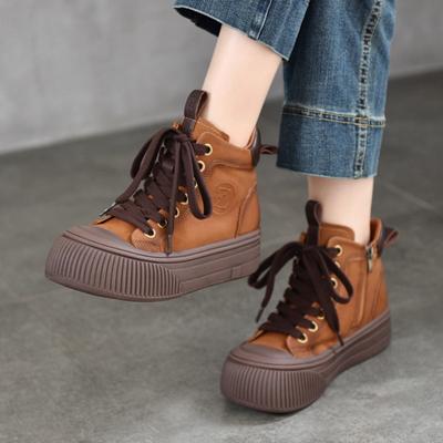 Универсальные плюшевые теплые короткие ботинки из натуральной кожи с круглым носком, повседневные женские туфли на плоской платформе