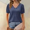 Women's Fashion Striped Printed Top Puff Short Sleeve V-neck T-shirt Loose Casual T-shirt