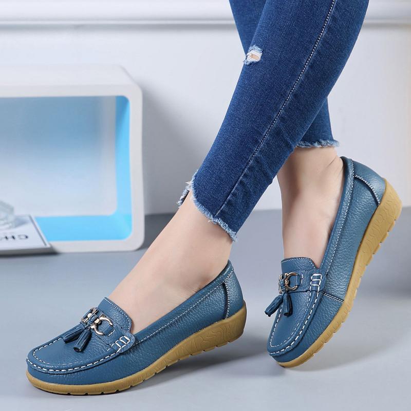 Fashion Women Flats Ballet Shoes Summer Genuine Leather Loafers Breathable Moccasins Women Boat Shoes Ballerina Ladies Casual Shoes