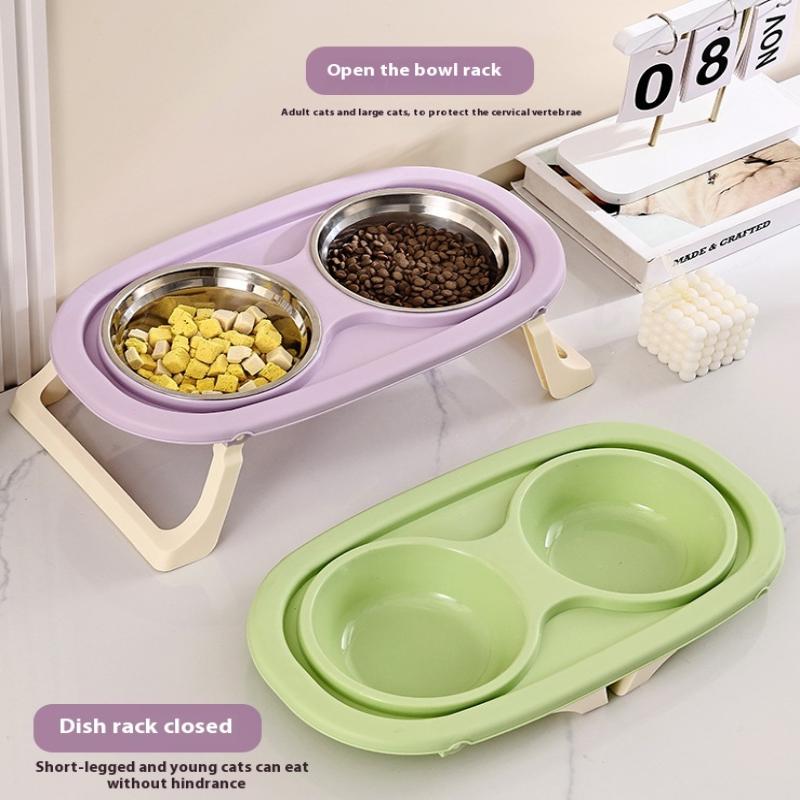 Миска для собак из нержавеющей стали, складная, милая миска для кошек, двойная миска, непротекающая миска для домашних животных, миска для кормления кошек и собак, миска для риса для собак