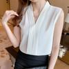 Офисная женская шифоновая рубашка, женская рубашка 2023, летний жилет без рукавов, сексуальные топы на бретелях, однотонные майки с v-образным вырезом, одежда Blusa Mujer 24840
