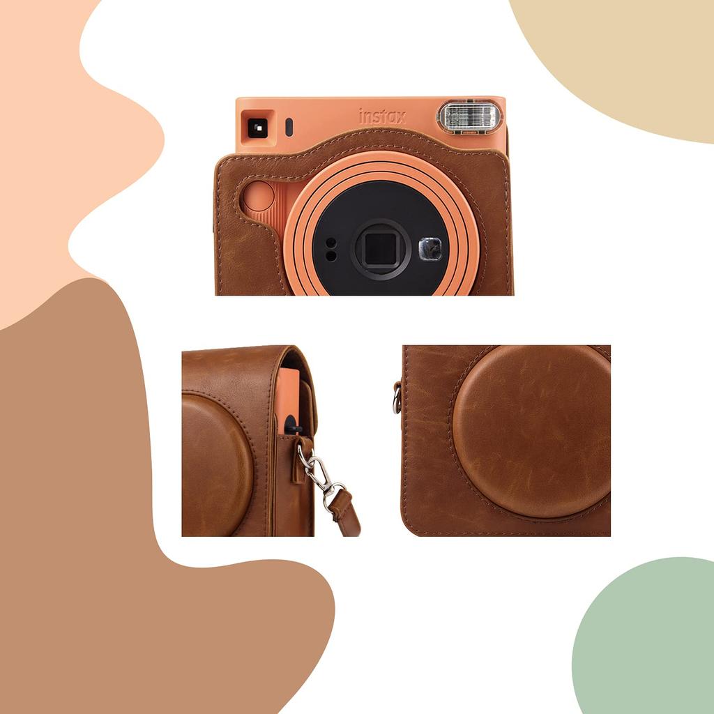 HIYQIN Cheki FUJIFILM instax SQUARE SQ1 Camera Camera Protection Case with Shoulder PU Leather Case, Bag, Strap, (Brown)