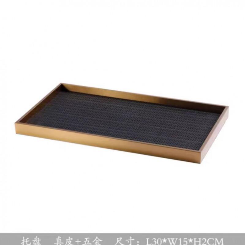 Modern Minimalist Leather Metal Rectangular Tray Coffee Table Hotel Room Home Decor Storage