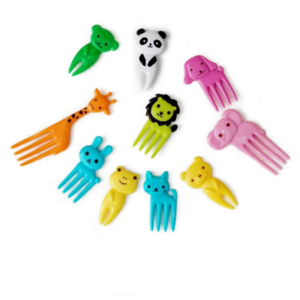 10Pcs/bag Mini Cartoon Animal Farm Sign Resin Fruit Fork Toothpick Kids Bento Lunch Tableware Decor