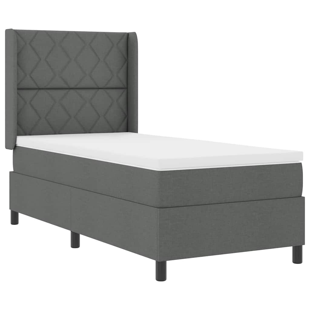 LED Box Spring Bed with Headboard Dark Gray 90 x 200 cm Fabric