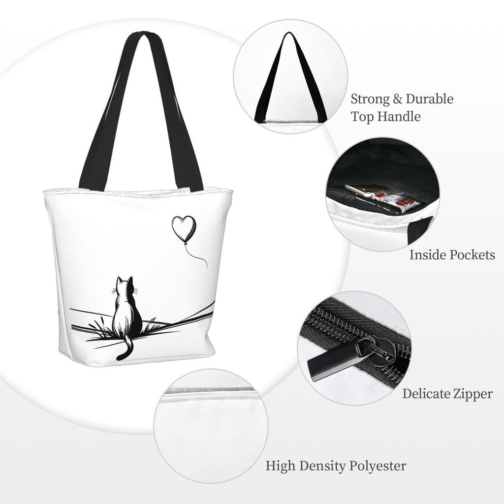 FURONGA Cat Tote Bag for Women, Lightweight, Large Capacity, A4 Size, Popular, Stylish, Durable, ShoulderHandbag, Travel, Unisex, Zipper (31)