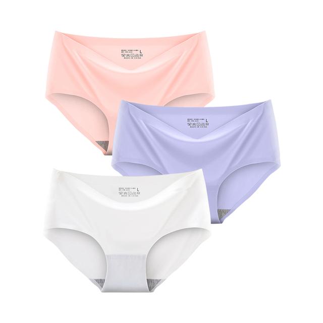 3 Pcs/Set Seamless Panties Silk Pamty Mid Waist Underwear Comfort Underpants Solid Invisible Briefs Female Lingerie