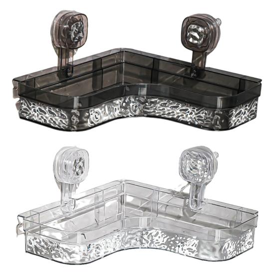 Полка для хранения Caddy с прозрачной стеной без сверления и присоской. Треугольные отсеки. Прочная несущая способность. Простая установка. Угловая полка для хранения в ванной комнате.