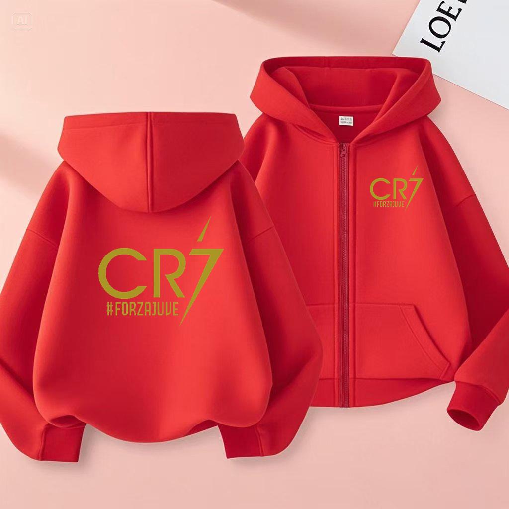 Детская Толстовка с Капюшоном Футболка Буква CR7 Стиль на Молнии Куртка Свитшот Мальчики Девочки 3-12 лет Длинный рукав Свободный Верх Повседневная Спортивная Одежда