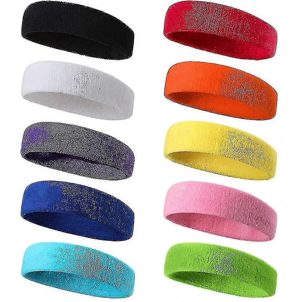 10 Pieces Sports Headband For Men And Women, Sweatband, Elastic Hair Band Non Slip Moisture Wicking Cotton Headband For Sports