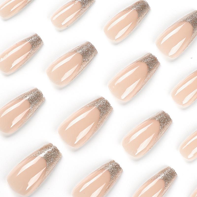 24 шт./компл., быстрые ногти, золотой блеск, французские накладные ниалы, наклейка, носимые водонепроницаемый маникюр, готовые ногти
