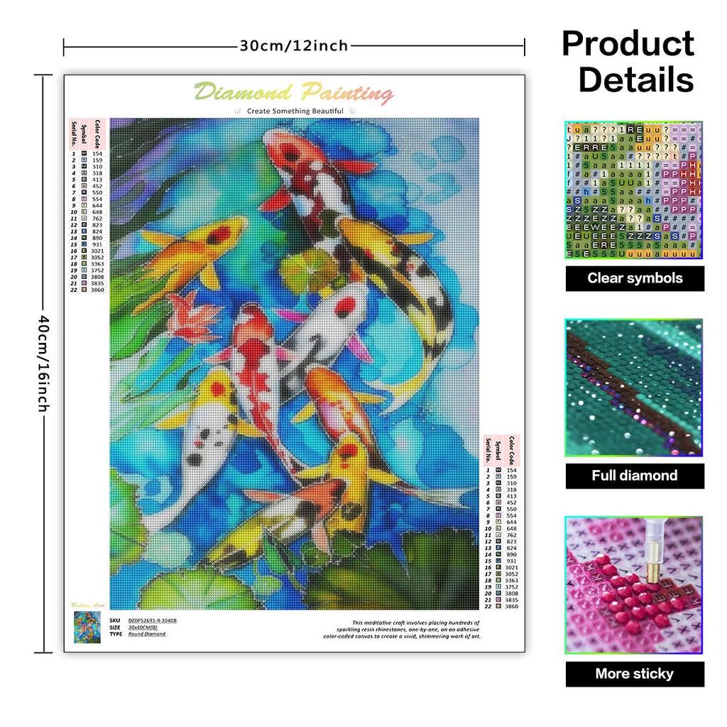 5D алмазная живопись Карп Вышивка крестиком полная круглая картина животного ручная работа мозаика украшение дома 30x40 см