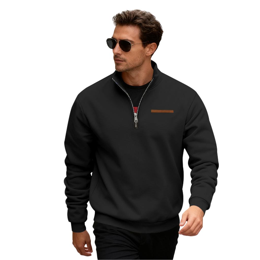 Men's Casual Loose Solid Color Outdoor Fleece Half Zip Stand Up Collar Pullover Hoodie