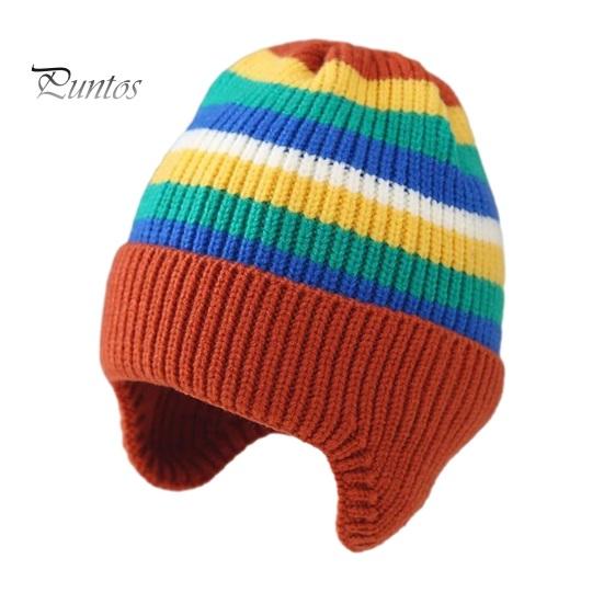 Детская зимняя шапка в полоску радужного цвета вязаная толстая теплая эластичная защита ушей унисекс мягкая теплая ветрозащитная детская шапка-бини