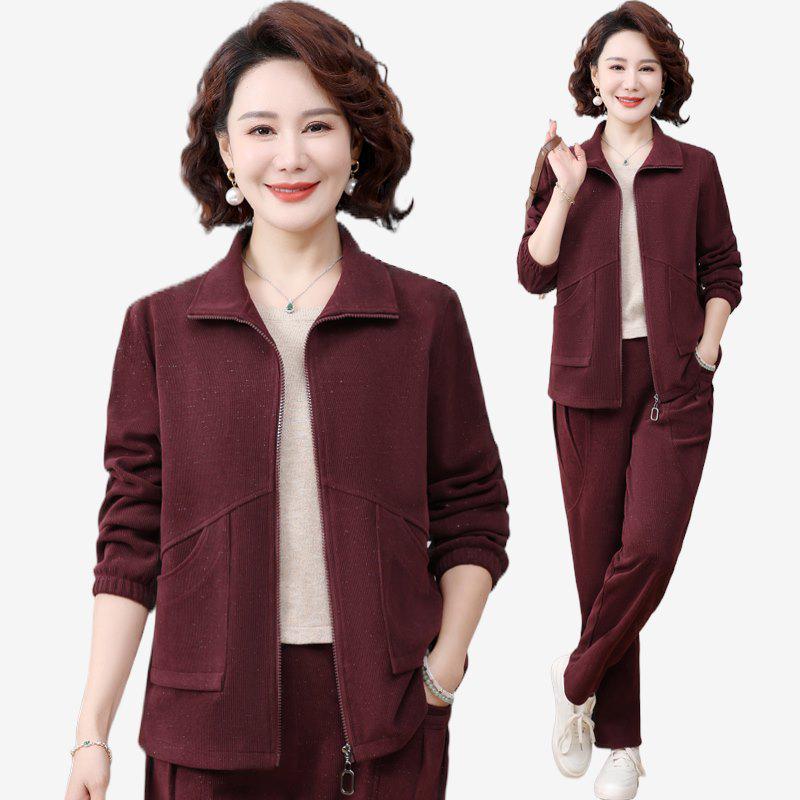 Стильный весенний спортивный костюм: Комплект из двух предметов 2025 года для женщин среднего возраста - Повседневная куртка и брюки для весны и осени