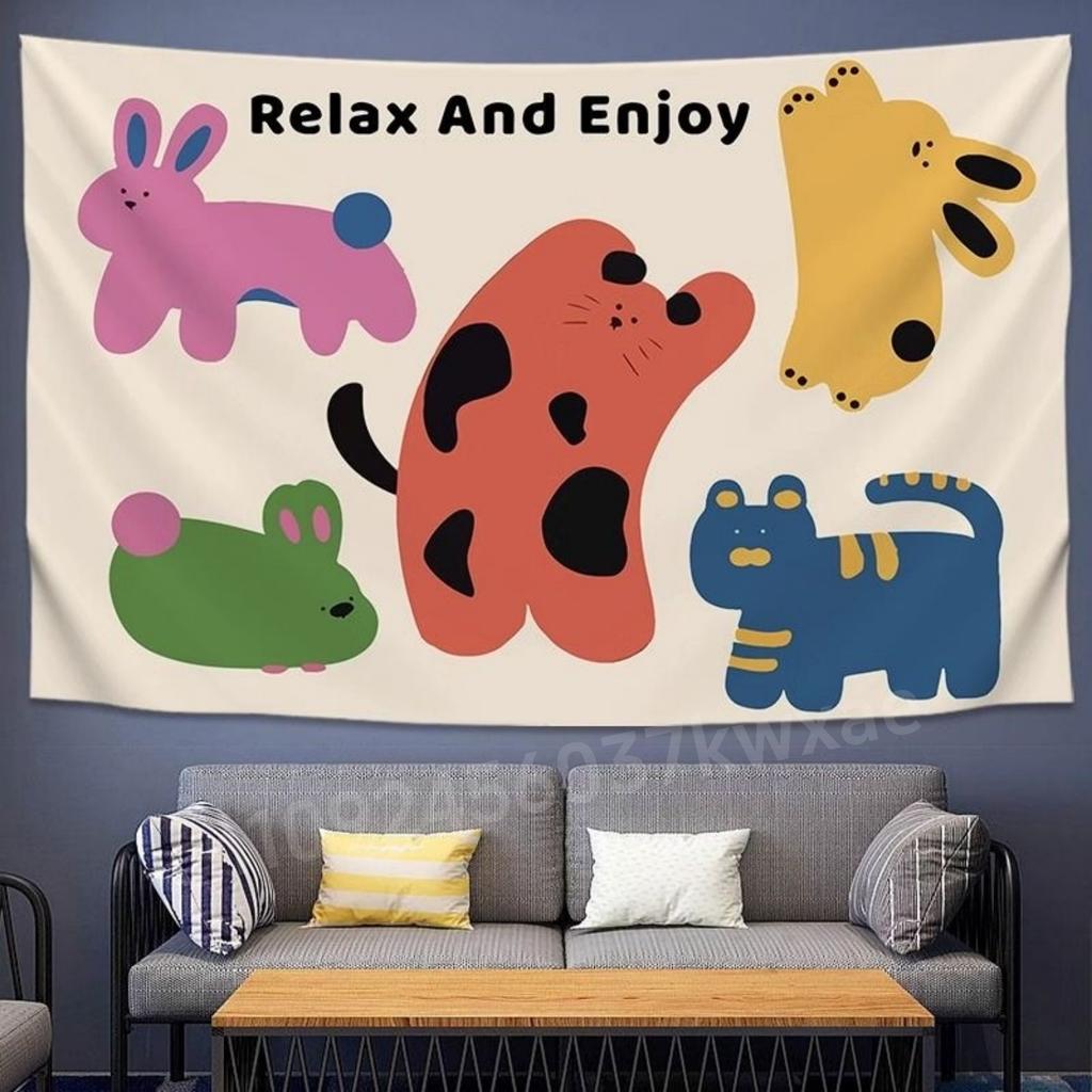 1 Pc Cartoon Dogs Hanging Cloth Background Cloth Dormitory Renovation Bedroom Headboard Decoration Wall Curtains Tapestries