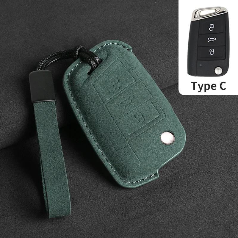 Suede Car Flip Key Case Cover Holder Keychain Shell for VW Golf 7 MK7 Tiguan MK2 for SEAT Ateca Leon FR 2 Ibiza for Skoda