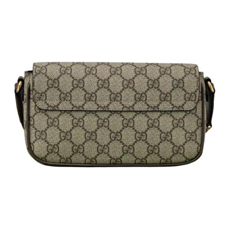 Gucci Ophidia Сумка на плечо мини с логотипом Double G, застежкой на кнопку, из канвы и кожи, женская, коричневая 764961-96IWG-8745