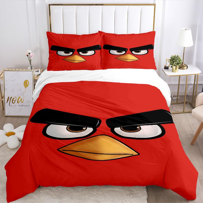 Angry Bird Face Print 3Pcs Bedding Setduvet Cover With 2 Bedropillowcase Home Birthday Gift
