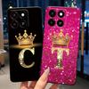 Cool Lucky A-Z Letter Phone Case For ZTE Blade A35/A55 Soft Silicone Black Case Shockproof Luxurious Glitter Crown Shell