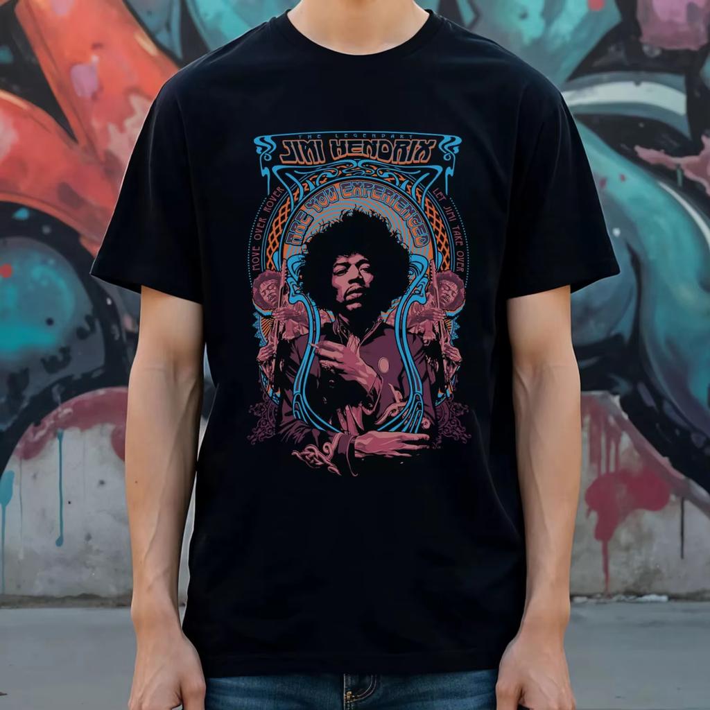 Графическая футболка Jimi Hendrix Психоделическое Рок-Арт Графическая футболка Мужская Женская Летняя Мужская Футболка Черная