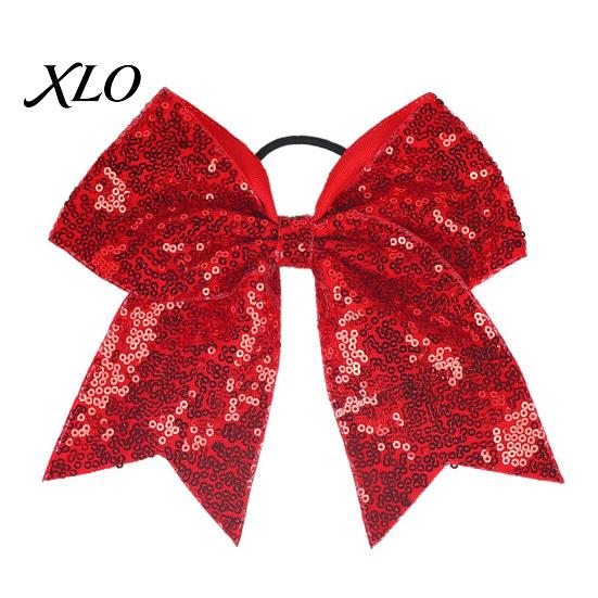 Stage Costume Accessories Sequins Hair Bows, Elastic Tie, Large Cheerleading Shiny Bows for Girls Band Ponytail Holder, Glitter Scrunchies Women Teens