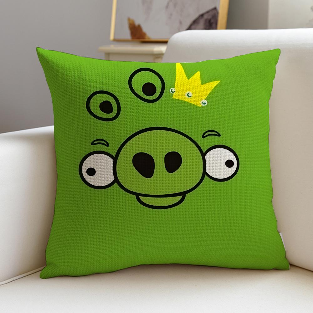 Fun AAngry BirdsS Cushion Cover Breathable and skinfriendly linen pillowcase square removable and washable cushion