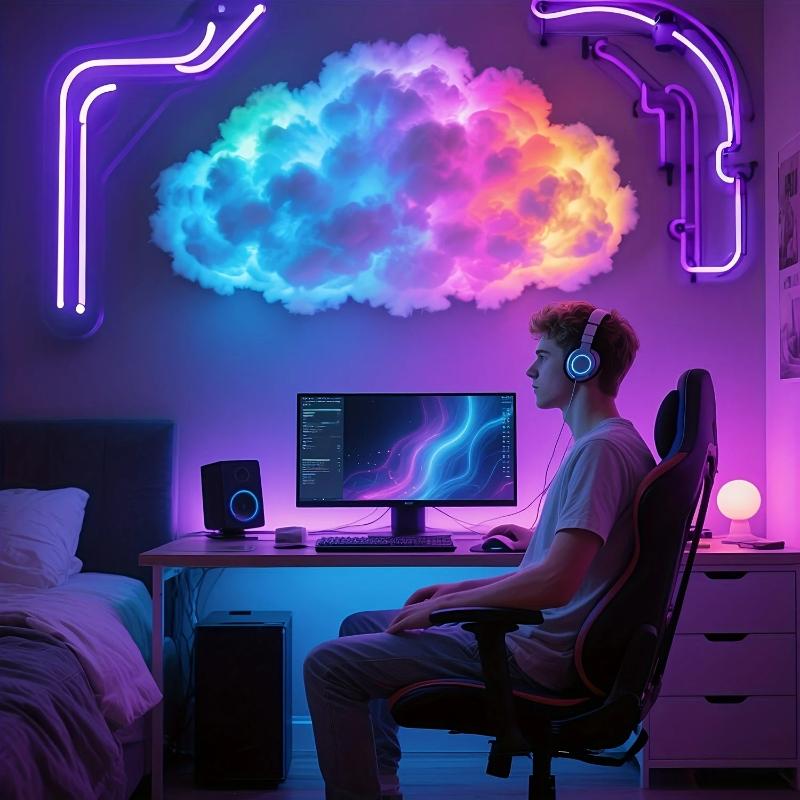 DIY 3D Thunder Cloud LED Decor Light Kit USB Powered Sound Activated Cloud Ceiling Ambient Lamp for Bedroom Game Room Decor 7