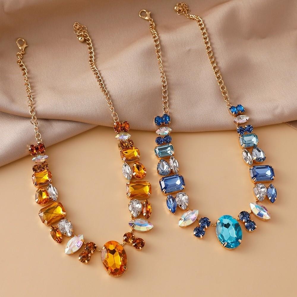 Charm Rhinestone Necklace Decoration Exaggerated Necklace Vintage Chunky Necklace  Banquet Party