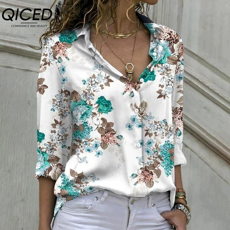 QICED 38 цветов Женская модная повседневная блузка с длинным рукавом и воротником ПОЛО