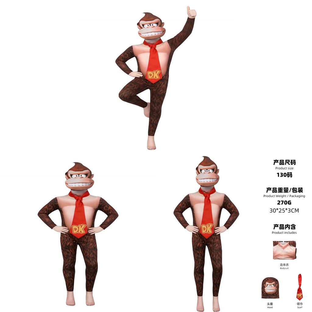 Super Mario Bros Donkey Kong Cosplay Outfit With Gorilla Head Mask For Kids And Adults Halloween Event