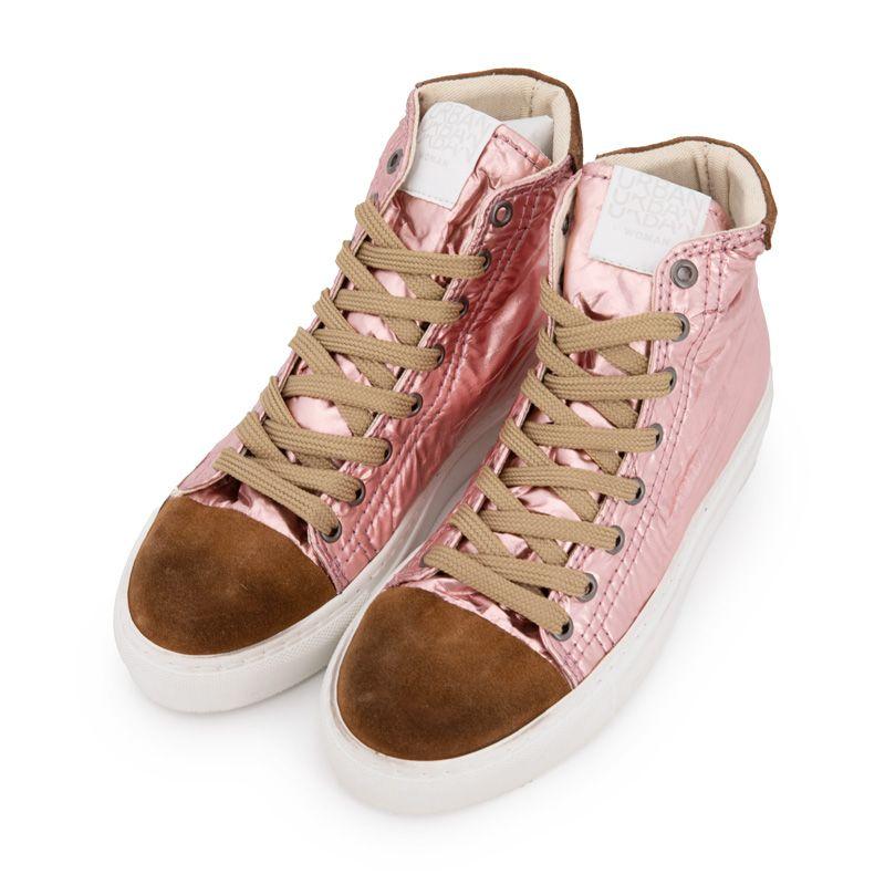 Женские высокие кеды URBAN цвета розового металлика и бархатно-коричневого цвета